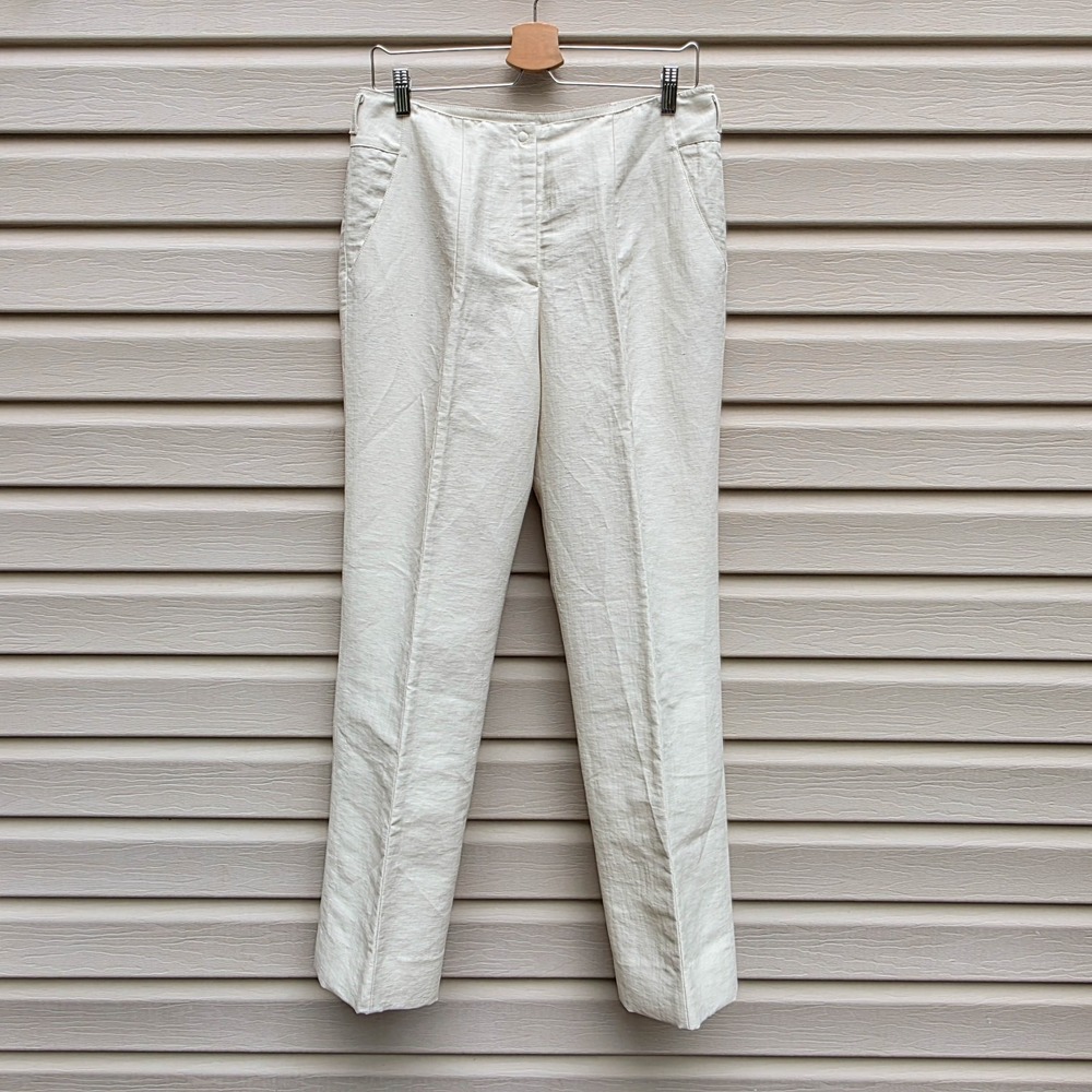 Armani Collezioni Womens 8 Linen Blend Trousers Ivory Straight Leg Italy